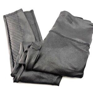 SPANX Moto Leggings Women’s Large Gunmetal Black Faux Leather Pull On